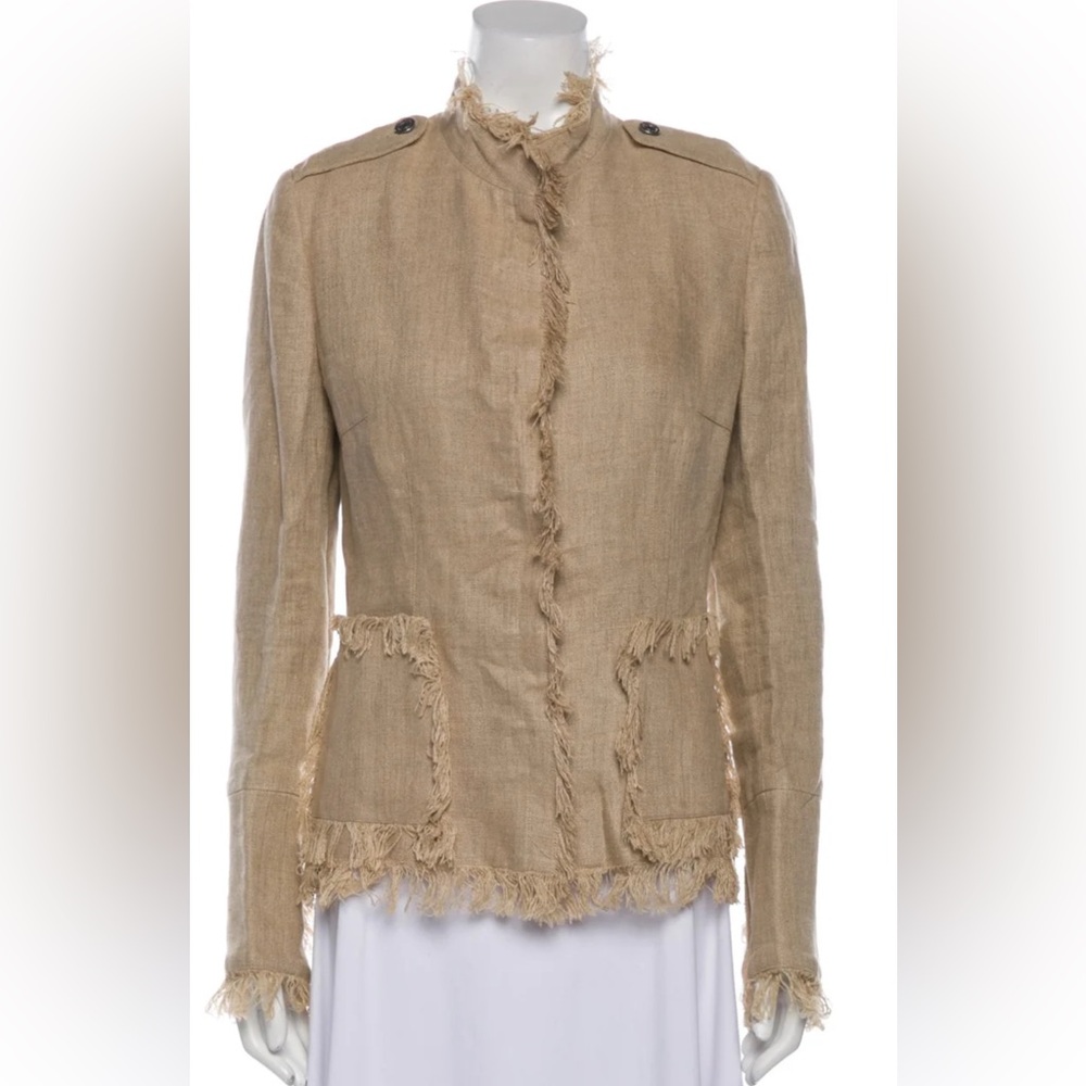 Dolce and Gabbana, beige linen jacket with fringe accents